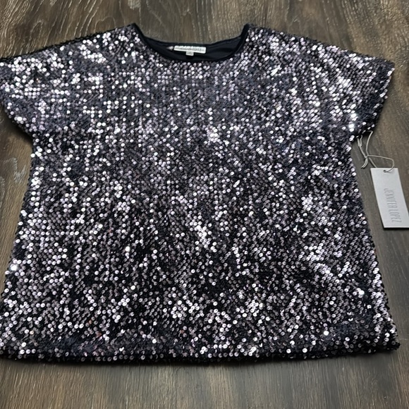 NEW WITH TAG JENNIFER LOPEZ NAVY SEQUIN TOP SIZE MEDIUM - Picture 2 of 5